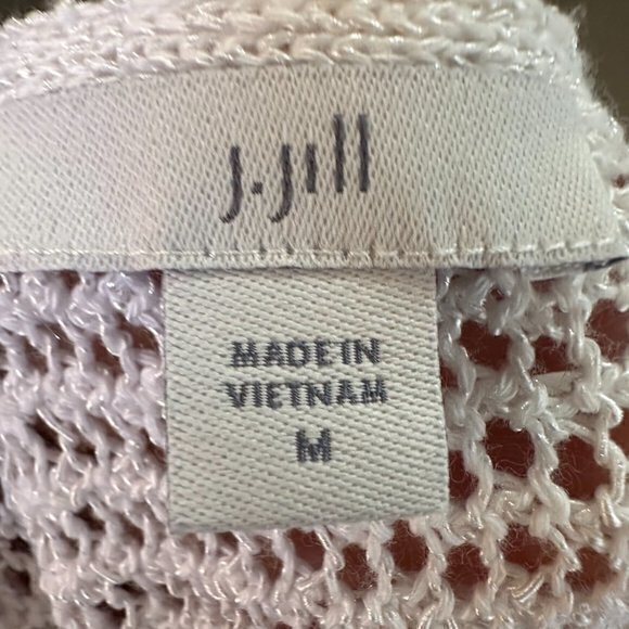 J Jill Sweater Womens M White crochet mesh knit 3/4 sleeves casual lightweight‎ - Picture 4 of 5